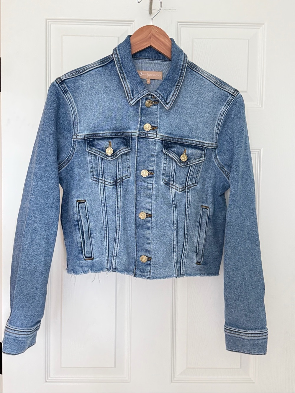 7 For All Mankind Medium Wash Cropped Denim Jacket